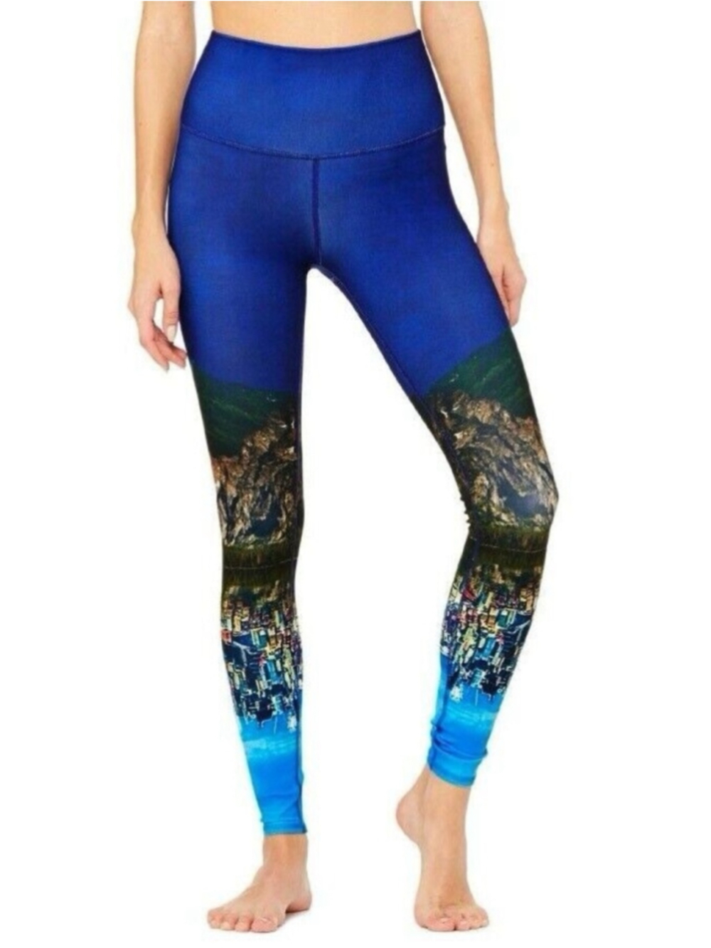 ALO Yoga Airbrush Mountain Cityscape Leggings Rare Sz S EUC
